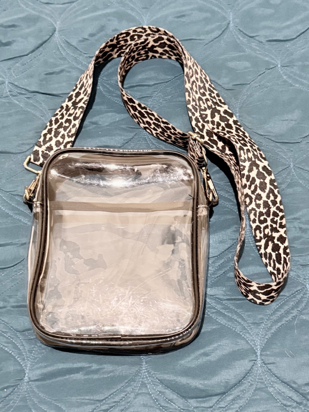 Clear Crossbody Bag with Leopard Strap - Black